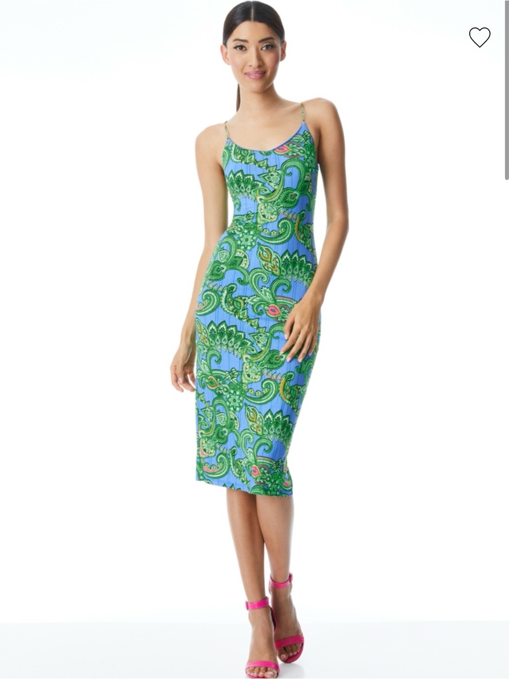 Alice + Olivia Delora Blue Green Paisley Spaghetti Strap Midi Dress 6 summer